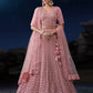 Rajwada Pink Embellished Soft Net Semi Stitched Lehenga With Blouse For Women