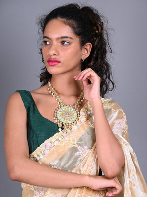 Rajwada Green Meenkari And Kundan Embellished Neck Piece For Women