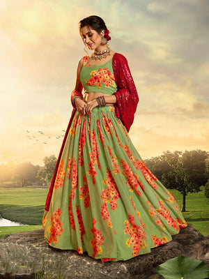 Rajwada Women Beautiful Green Semi Stitched Lehenga With Unstitched Blouse