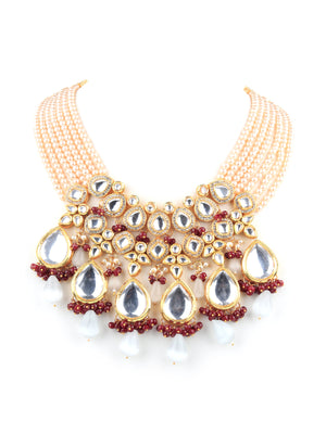 Rajwada Maroon And White Alloy Jewellery Set For Women