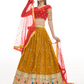 Rajwada Women Mustard Embroidered Georgette Semi Stitched Lehenga With Unstitched Blouse