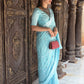 Rajwada Light Blue Sequins Embroidered Georgette Saree with Unstitched Blouse for Women