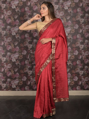 Rajwada Maroon Embellished Crepe Saree with Unstitched Blouse for Women