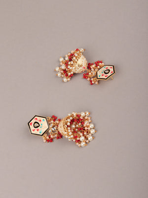 Rajwada Women Delicate White Meenakari Earrings