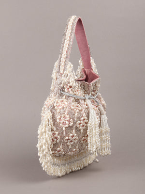Rajwada Pink Embroidered Potli Bag with Tassels For Women