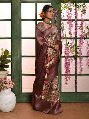 Rajwada Purple Soft Silk Woven Saree With Unstitched Blouse For Women