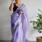 Rajwada Light Purple Organza Printed Saree With Unstitched Blouse For Women