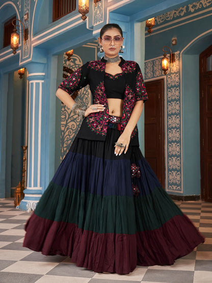Rajwada Multicolor Viscose Rayon Embroidered Stitched Lehenga Set For Women