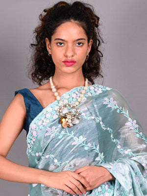 Rajwada Off White Faux Pearls Embellished Long Neck Piece For Women