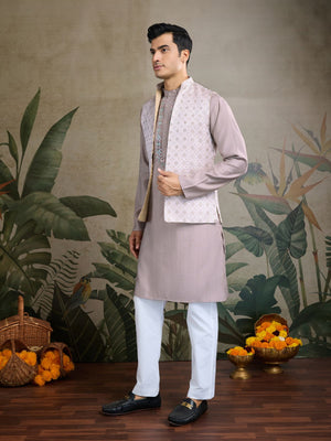 Rajwada Lavender Silk Blend Embellished Kurta For Men