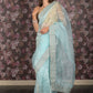 Rajwada Light Blue Organza Embroidered Saree With Unstitched Blouse For Women