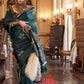 Rajwada Green Silk Blend Woven Saree With Unstitched Blouse For Women