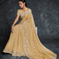 Rajwada Beige Embroidered Georgette Saree With Unstitched Blouse For Women