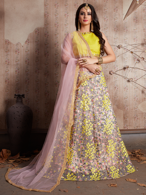Rajwada Women Peach Embroidered Semi Stitched Lehenga With Unstitched Blouse