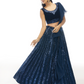 Rajwada Dark Blue Embroidered Velvet Semi Stitched Lehenga With Unstitched Blouse For Women