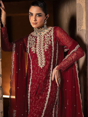 Rajwada Red Georgette Embroidered Semi-Stitched Kurta Set For Women