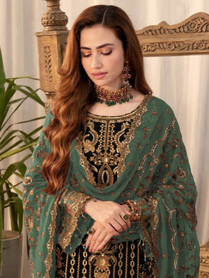 Rajwada Black Georgette Embroidered Semi-Stitched Kurta Set For Women