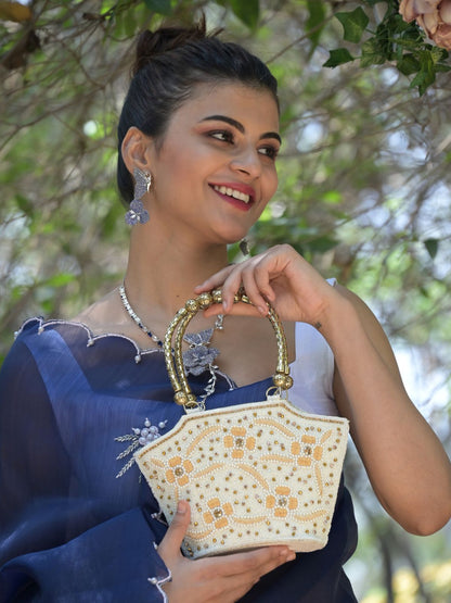 Rajwada White Embroidered Clutch Bag For Women