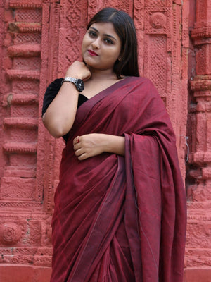 Rajwada Maroon Cotton  Saree  With Unstitched Blouse for Women