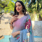 Rajwada Blue Georgette Printed Saree With Unstitched Blouse For Women