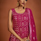 Rajwada Women Magenta Embroidered Georgette Partywear Stitched Kurta Set