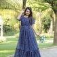 Rajwada Dark Blue Georgette Stitched Printed Indo Western Dress For Women