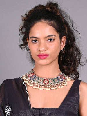 Rajwada Multicolor Beads And Kundan Embellished Choker Neck Piece For Women