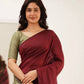 Rajwada Maroon Cotton Blend Solid Saree For Women