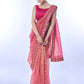 Rajwada Pink Embellished Net Saree With Unstitched Blouse For Women