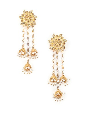 Rajwada White And Gold Dangler Earring For Women