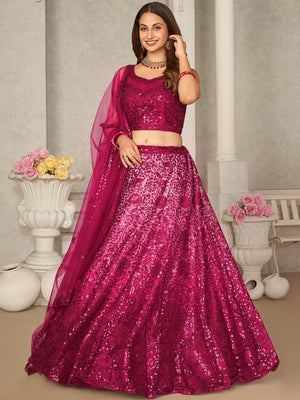 Rajwada Pink Net Embellished Semi Stitched Lehenga With Unstitched Blouse for Women