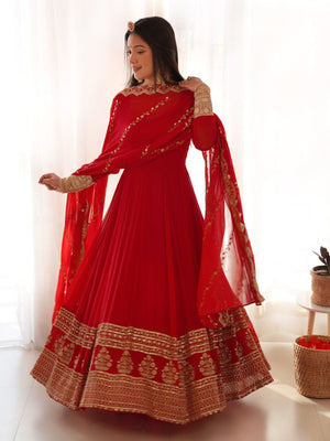 Rajwada Red Georgette Embroidered Stitched Gown For women