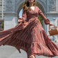 Rajwada Brown Rayon Stitched Stripes Indo Western Dresses For Women