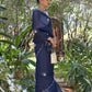 Rajwada Navy Blue Beads Embroidered Khadi Organza Saree with Unstitched Blouse for Women