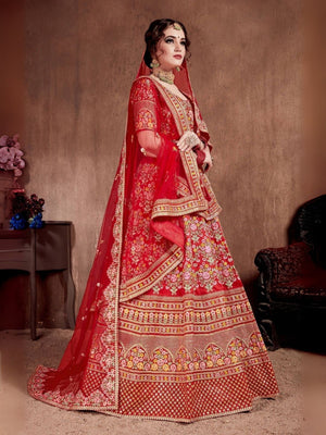 Rajwada Red Art Silk Embroidered Semi-Stitched lehenga For Women