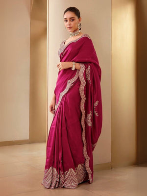 Rajwada Maroon Silk Blend Embellished Saree For Women