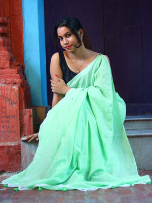 Rajwada Light Green Cotton  Saree  With Unstitched Blouse for Women