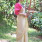 Rajwada Beige Mirror Work Embroidered Saree with Unstitched Blouse for Women