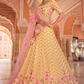 Rajwada Women Yellow Embroidered Georgette Semi Stitched Lehenga With Unstitched Blouse