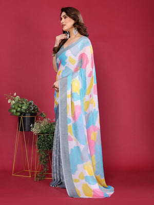Rajwada Multicolor Silk Blend Printed Saree For Women