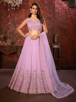 Rajwada Purple Georgette Embellished Semi Stitched Lehenga With Unstitched Blouse for Women