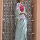 Rajwada Light Green Mirror Work Embroidered Saree with Unstitched Blouse for Women