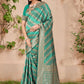 Rajwada Teal Woven Banarasi Silk Saree With Unstitched Blouse For Women