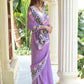 Rajwada Purple Embroidered Georgette Saree with Unstitched Blouse for Women