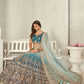 Rajwada Blue Net Embroidered Semi Stitched Lehenga With Unstitched Blouse for Women