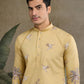 Rajwada Yellow Viscose Silk Embroidered Stitched Kurta For Men