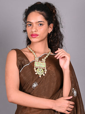 Rajwada Green Beads And Kundan Embellished Long Neck Piece For Women