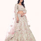 Rajwada Cream Embroidered Soft Net Semi Stitched Lehenga With Blouse For Women