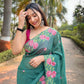 Rajwada Green Organza Embroidered Saree With Unstitched Blouse For Women