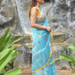 Rajwada Light Blue Floral Printed Organza Saree with Unstitched Blouse for Women